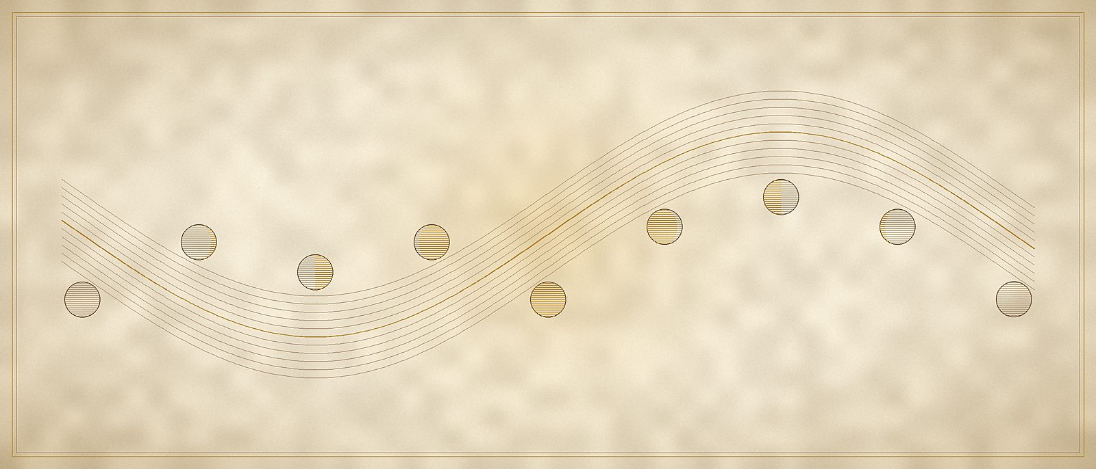 A tide line of fine parallel waves with the phases of the moon set along its crests and troughs