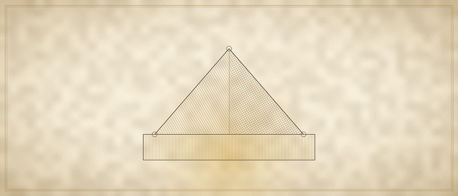 The trinity triangle standing on the material square, the square base lit